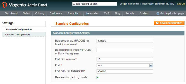 3d tag cloud standard configuration