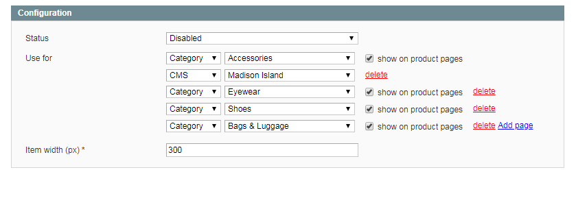 Configure Pages for Menu Sliders in Magento