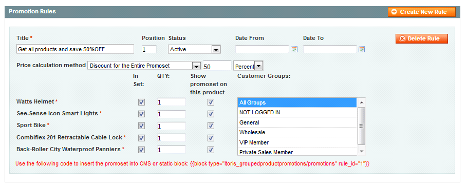 Configure Grouped Promo Set in Magento