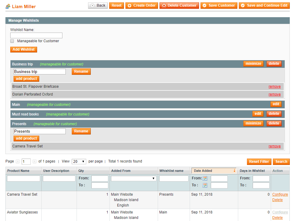 Manage Multiple Wishlists in Magento Backend