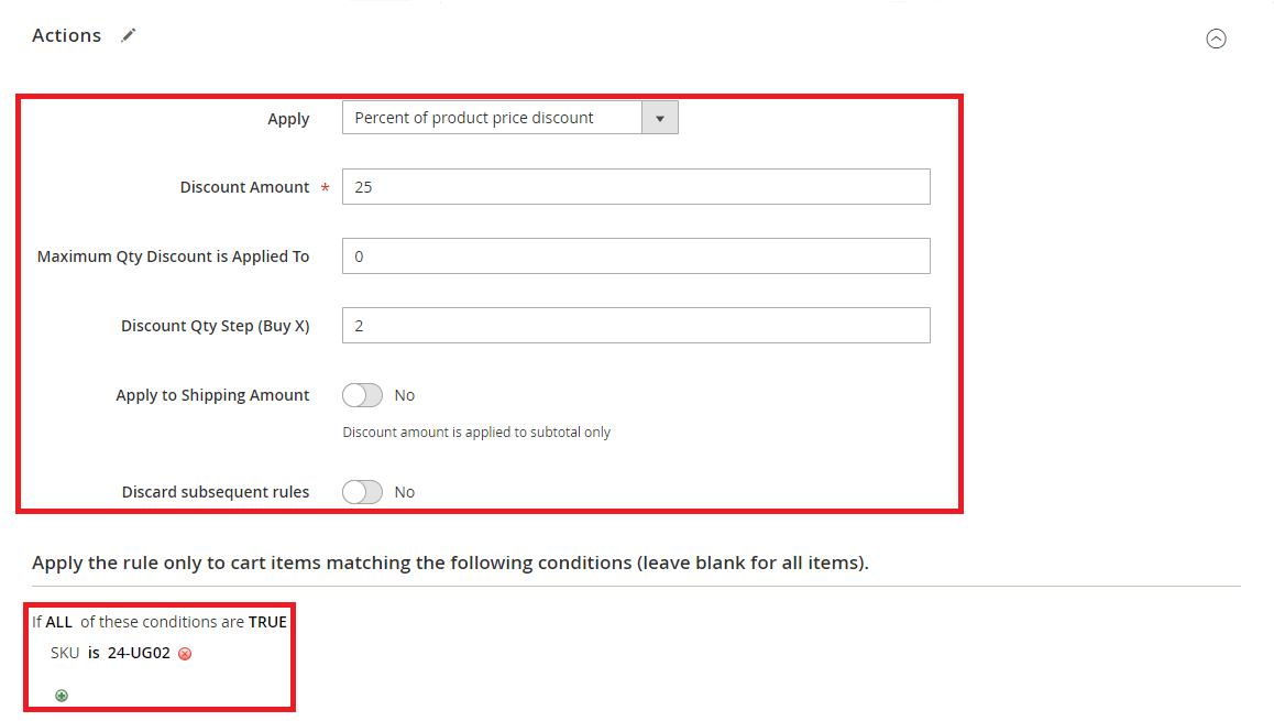 Settings for Discount Actions in Magento 2