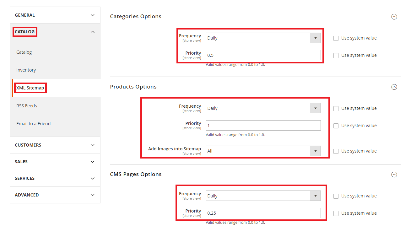 XML Sitemap Settings in Magento 2