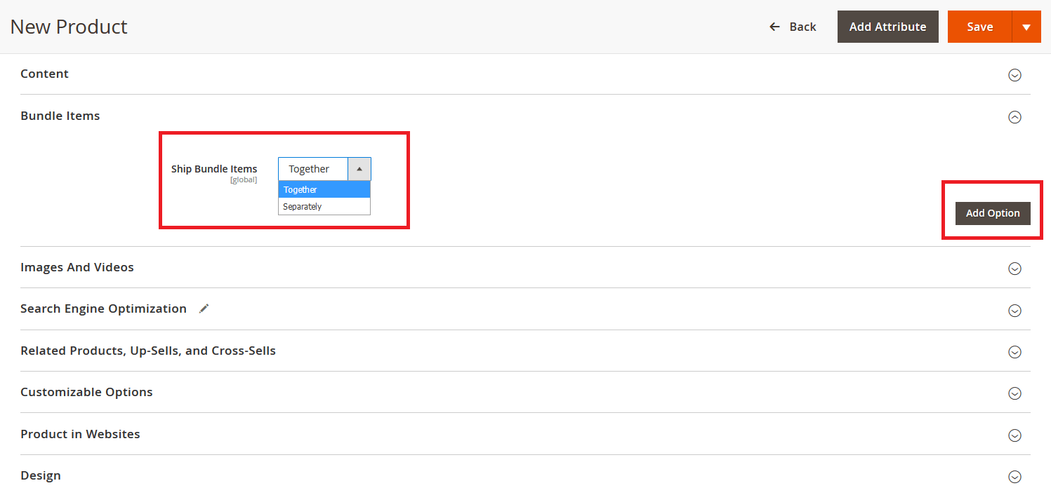 Bundle Items Settings in Magento 2
