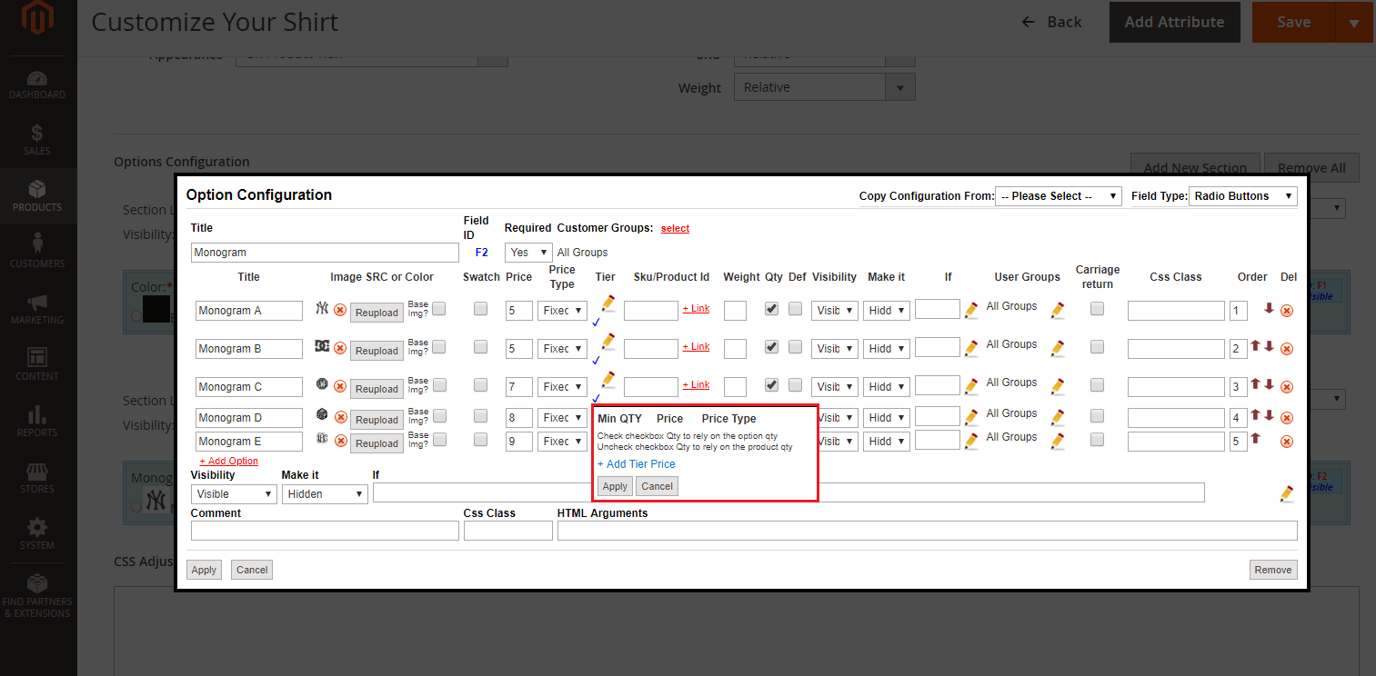 Configure Prices in the Options Configuration