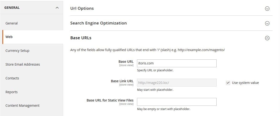 Change Base URL in Magento 2