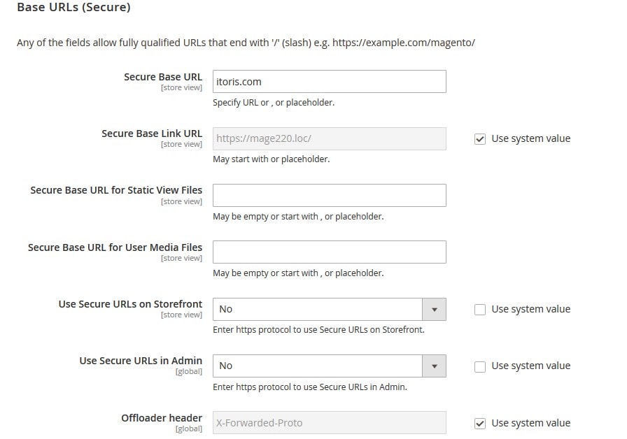 Change Secure Base URL in Magento 2