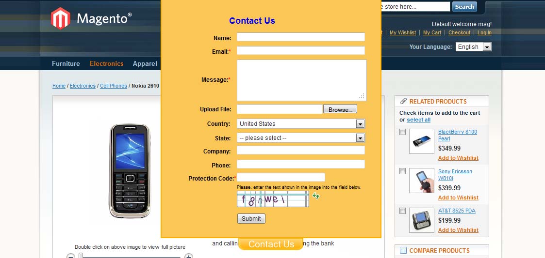 sliding panel with contact form - expanded