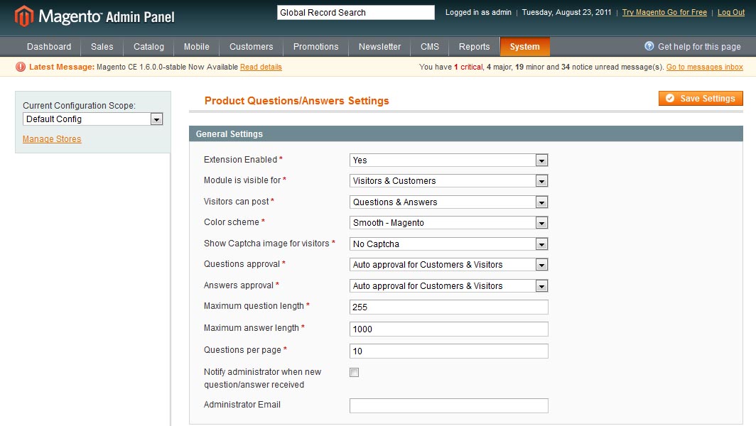 questions and answers settings
