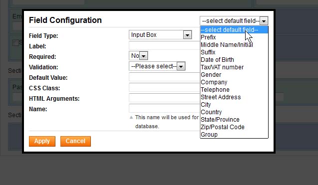 standard fields pulled to registartion