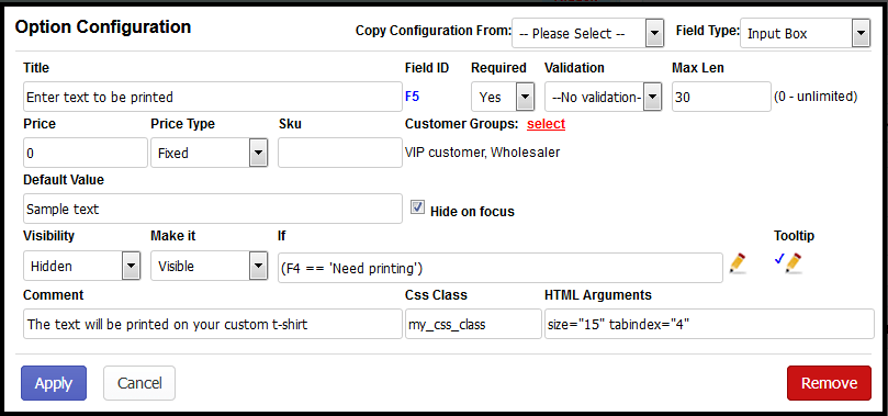 Shopify custom option properties