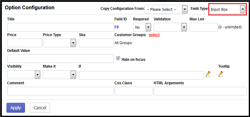 Shopify inputbox custom option