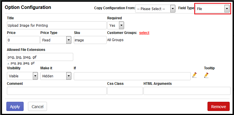Shopify file custom option