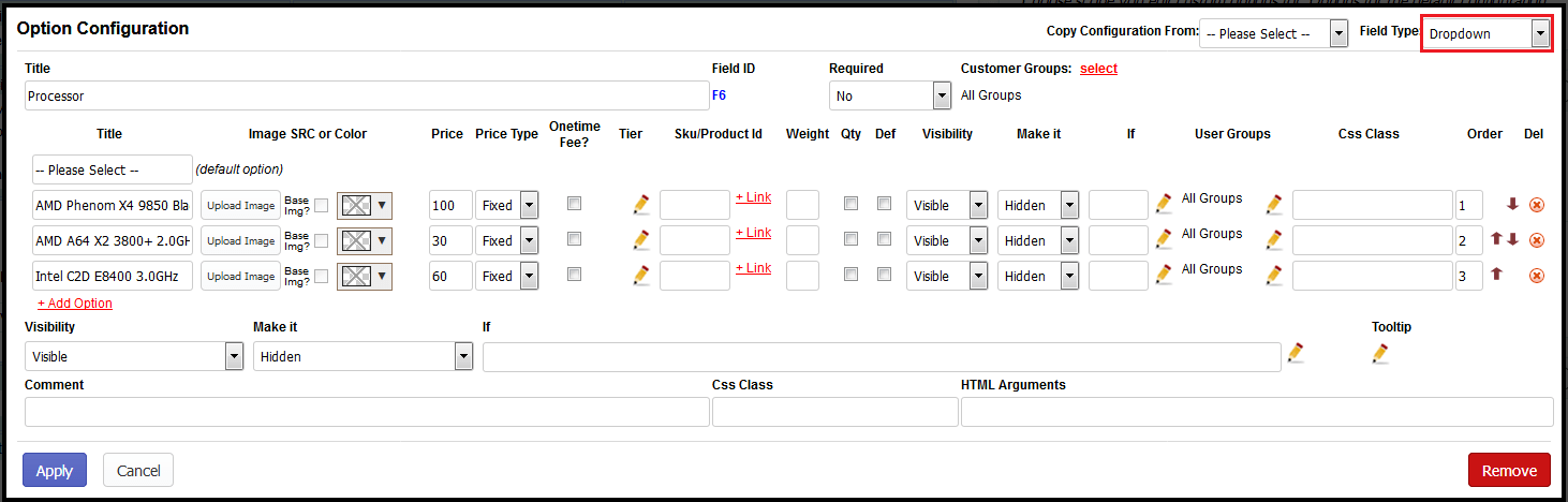 Shopify dropdown custom option