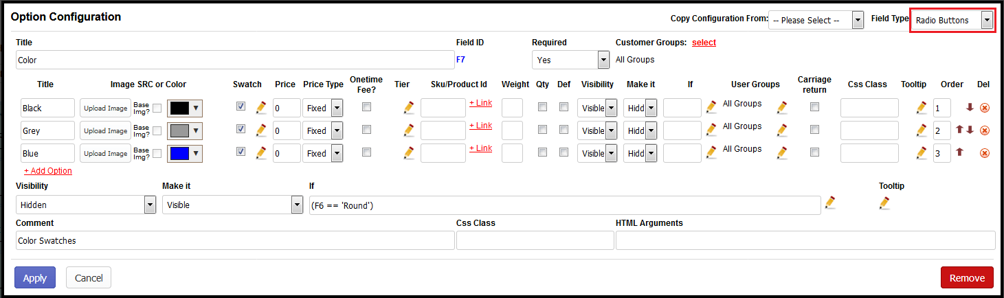 Shopify radio button custom options