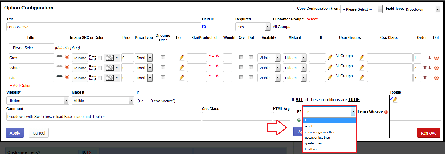 Shopify custom option dependency rules