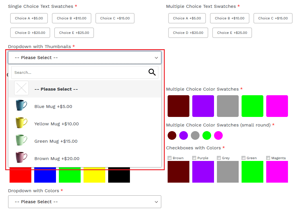 Shopify dropdown with image and color swatches