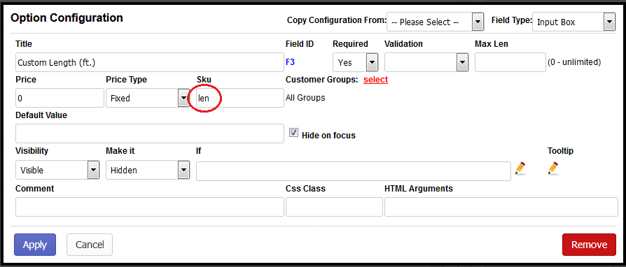 Shopify custom option SKU