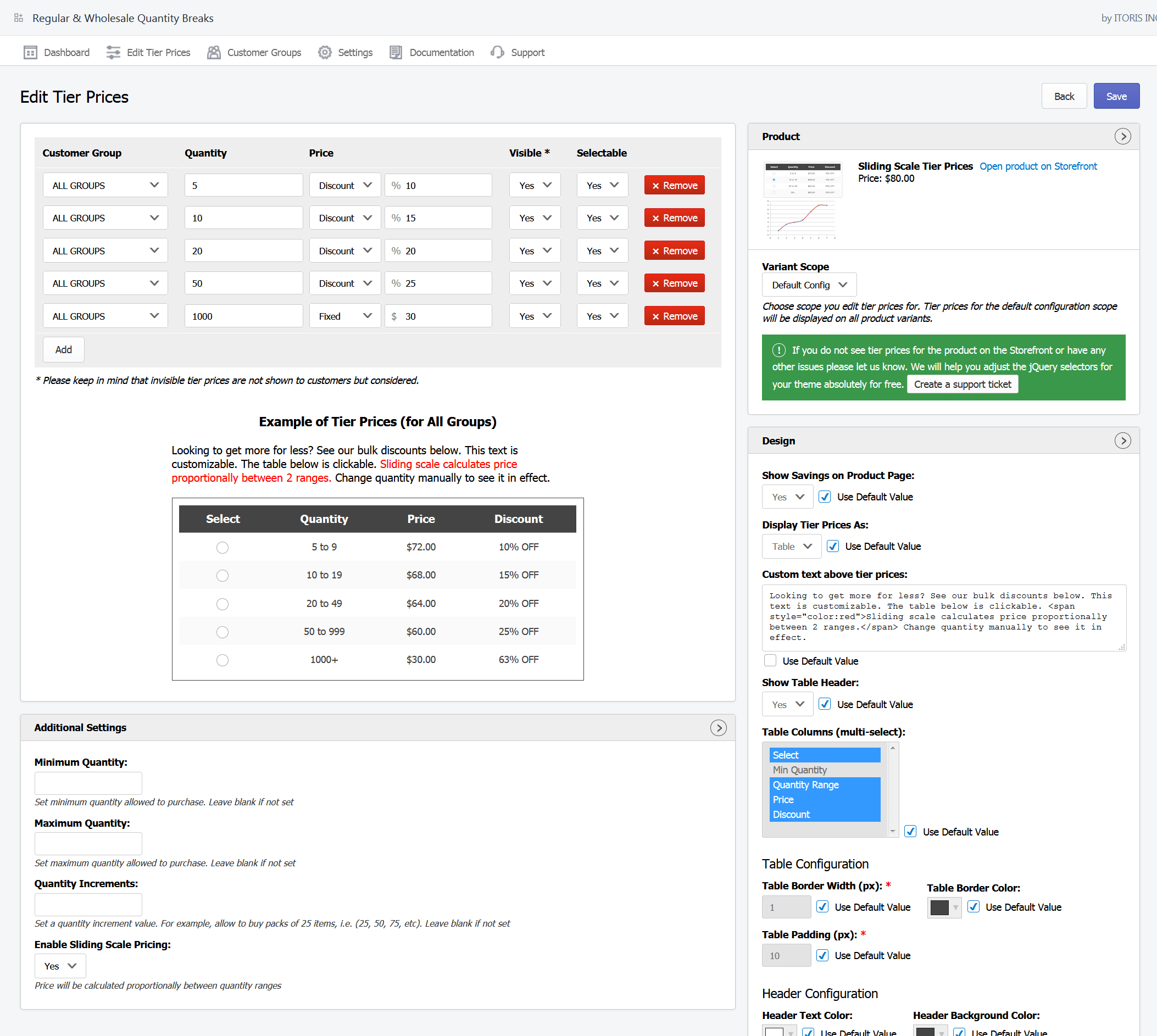 Shopify quantity breaks tier price configuration